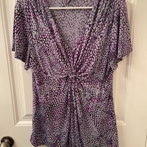 Daisy Fuentes XL Purple & Grey Patterned Women's Cinched V-neck Blouse